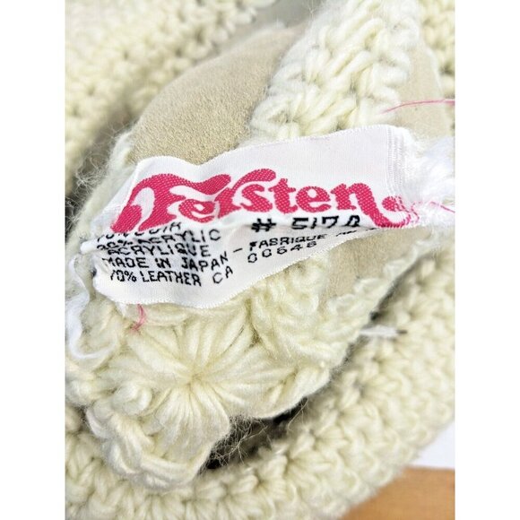 Vintage Fersten Bucket Hat Paneled Leather Acrylic Knit Taupe Cream OS Rare - Picture 6 of 6